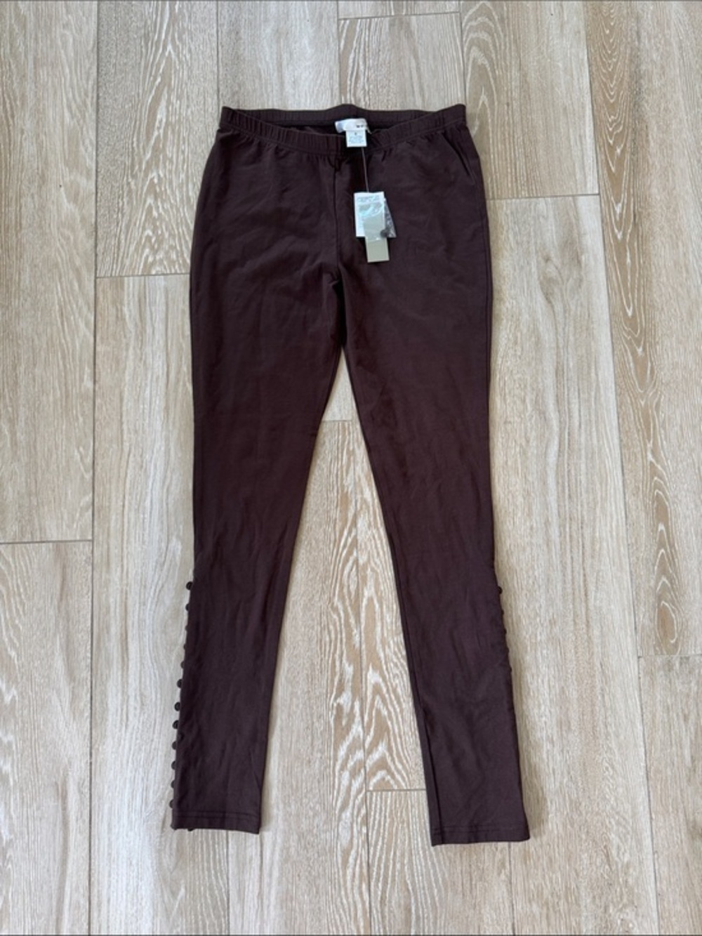 NWT WD.NY Brown Leggings with Bottom Button Detailing S